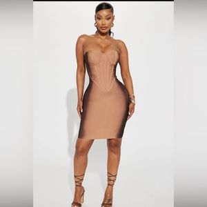 BROWN TWO TONE BONDAGE DRESS